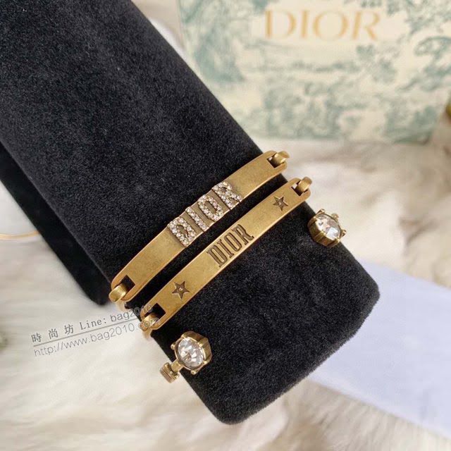 Dior飾品 迪奧經典熱銷款字母三環手鐲 Dior三層復古鑲鑽手鐲  zgd1182